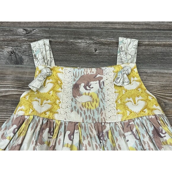 Knock Knock Girls Sleeveless Dress Size 4 Handmade USA Yellow Brown Fox Print - Picture 2 of 11